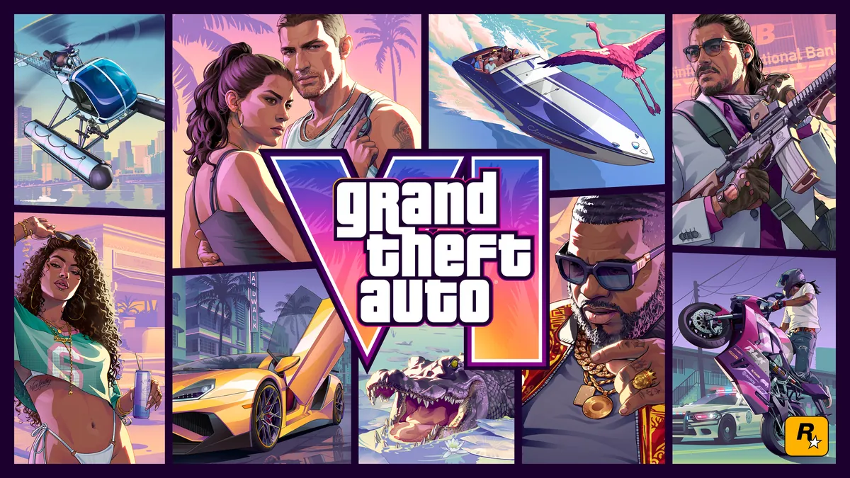 Official Grand Theft Auto VI cover art collage with the game logo