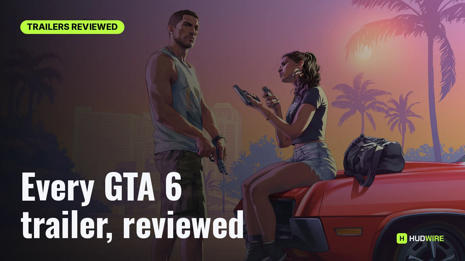 GTA 6 trailers reviewed: Jason and Lucia in Vice City artwork from Rockstar Games